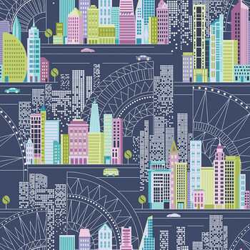 City Scape by Amanda Murphy for Benartex 171224  59 Night City Navy 