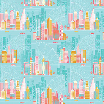 City Scape by Amanda Murphy for Benartex 17124  24 City Aqua 