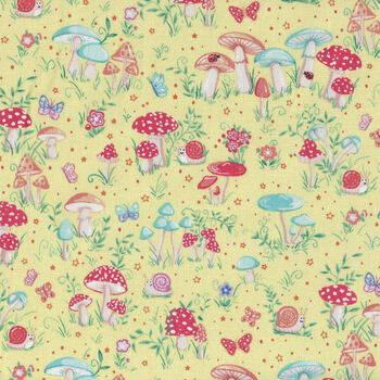 Fairy Dust Toadstool for Makower UK Fabrics 100 Cotton 051 Yellow