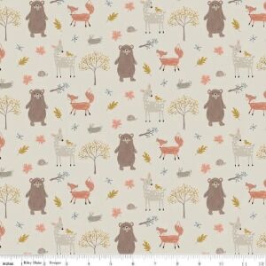 Flannel Woodland Creatures from Riley Blake CF16023 Taupe