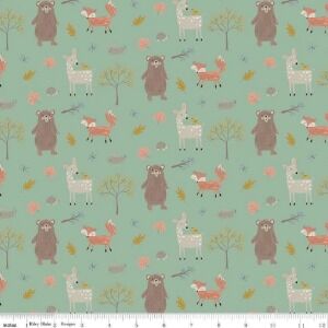 Flannel Woodland Creatures from Riley Blake CF16023  Pine Green