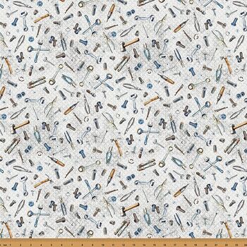 Hammer Down by Hoffman Spectrum Print HX5641 674 Light Grey Tools