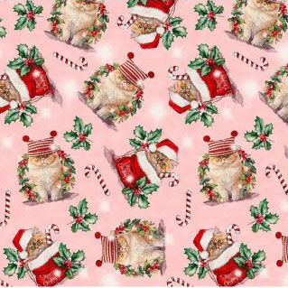 Holiday Pink Cats for Timeless Treasures Fabrics Digital CD3646