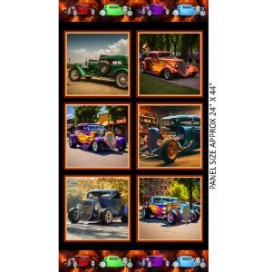 Hot Rods Collage by Milvale Studio for KK Fabrics 4099A