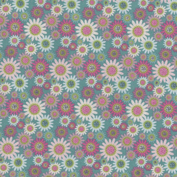 Le Petit Escargot by Lori Woods for Poppie Cotton SL26411 Sunny Daisies Teal