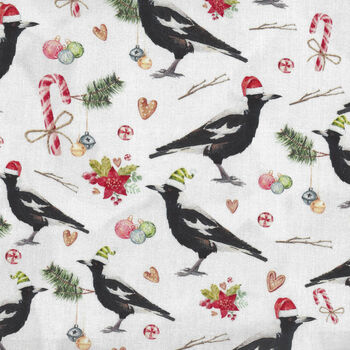 Magpies White by Milvale Design Studio 100 Cotton 4096 Col I White