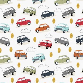 Retro Vibes by Mel Armstrong for Nutex Fabrics 82040102 White Cars