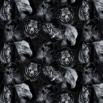 Strokes Of The WildAnimal Postcards for Camelot Fabrics 5523070302 Black