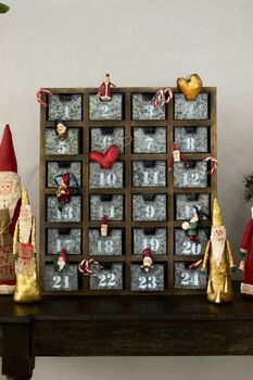 Vintage Advent Set Of Drawers Wooden and Tin