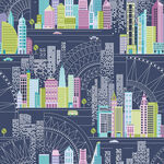 Cityscape by Amanda Murphy for Benartex 17124 - 59 Night City Navy. 