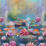 Lotus Lotus Panel 32" x 43" by Northcott Fabrics DP28421-46 Dark Blue Multi.