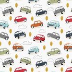 Retro Vibes by Mel Armstrong for Nutex Fabrics 82040-102 White. Cars.
