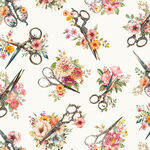 SEW by Timeless Treasures Digital TTCD3875 Cream. Scissors.