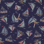 Sevenberry Cotton Made In Japan Vintage Seersucker 82163 Colour 5 Navy Boats.