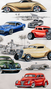 Alexander Henry Chopped And Chanelled Hot Rods Fabric 8490 Bright