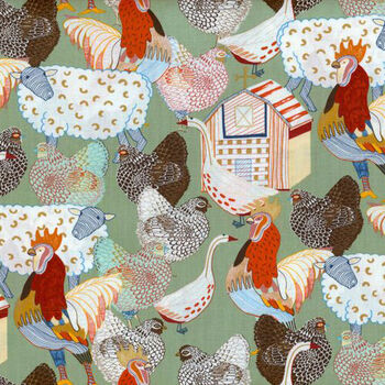 Alexander Henry Fabric RAINBOW ROOST 8989 Colour D Chickens