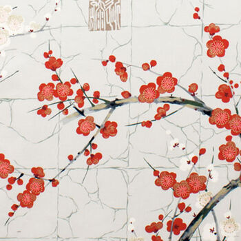 Alexander Henry Golden Garden Cherry Blossom Fabric M7614 D Pale Grey 