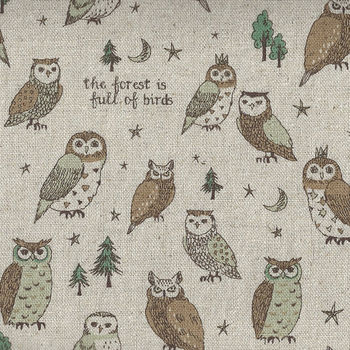 Animal World Owl from Kokka CottonLinen Fabric KYK56030 002A Natural