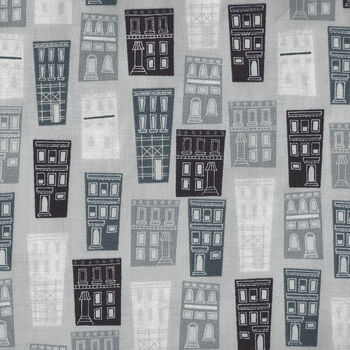 Around Town By Whistler Studios For Windham Fabrics 518401 BlackGrey Houses