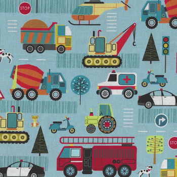 Around Town Traffic By Nutex Fabric Cotton 80320 Colour 101 Blue