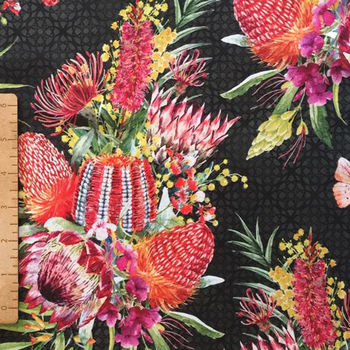 Australian Garden Twist Digital Fabric by Jason Yenter 2252 1AGT Colour 2 Black