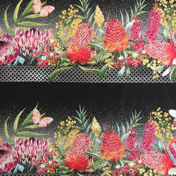 Australian Garden Twist Digital Fabric by Jason Yenter 2252 2AGT Colour 2 Black