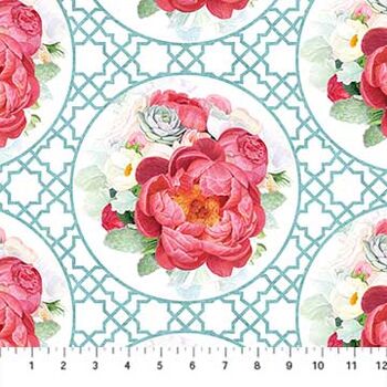 Blossoming Beauties for Northcott Fabrics Digital DP22319 Color 42 White