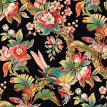 Chinoiserie Linen Base Cloth 137cm Width DV3481 BlackMulti