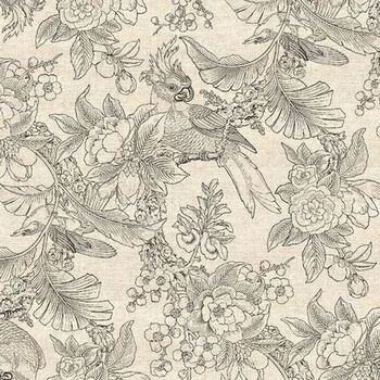 Chinoiserie Linen Base Cloth 137cm Width DV3484 Charcoal on Off White