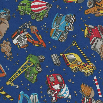 Construction Trucks by Nutex Fabric Cotton 87740 colour 10 navy