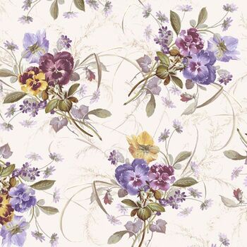 Dandy Pansies by The Smithsonian for Marcus Fabrics R651235D Cream