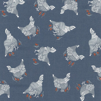 Dear Stella Poppy Prairie by Rae Ritchie SRR1698Denim Blue Chickens
