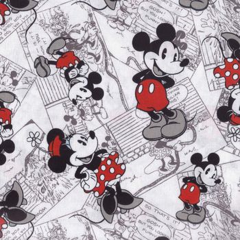 Disney Vintage Mickey Mouse Comic Strip Patchwork Fabric SP49564RED
