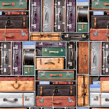 Express Tracks By Blank Quilting Fabric Pattern 1302 039 Brown Suitcases