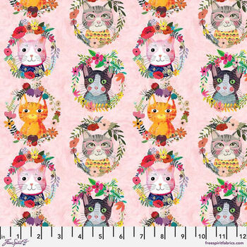 Floral Pets by Mia Charro for Free Spirit PWMC051Pink Kitten Wreaths