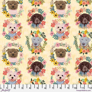 Floral Pets by Mia Charro for Free Spirit PWMC052XYellow Puppy Wreaths