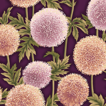 Flower Festival By Benartex Studio Globe Thistle Allium Style 301888 Aubergine