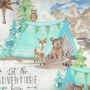 Forest Friends From 3 Wishes Fabric FT18677 White Scenic with Text