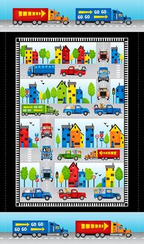 Go Go For Henry Glass and Co Fabrics Panel 24 x 42 1137P Trucks
