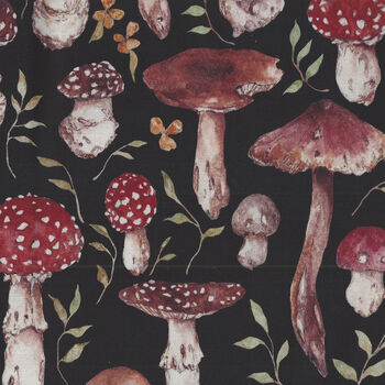 Heavenly Hedgerow For Figo Fabrics 9058299 Mushrooms Black Multi