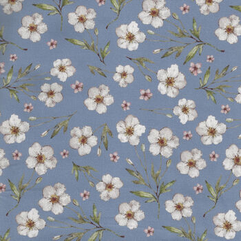 Heavenly Hedgerow For Figo Fabrics 9058542 Blue WhiteGrey Flowers