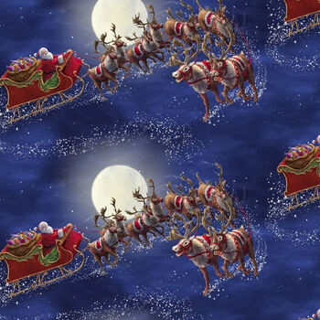 Here Comes Santa By 3 Wishes Fabric Digital 20872 Navy Christmas Eve Journey