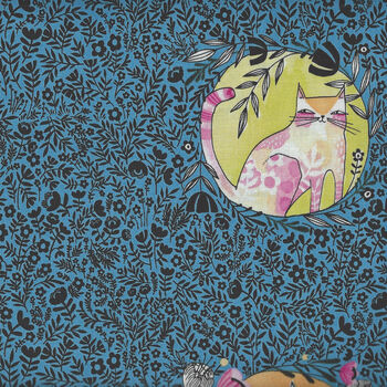 Here Kitty Kitty by Cori Dantini for Free Spirit Fabrics PWCD044 Blue 