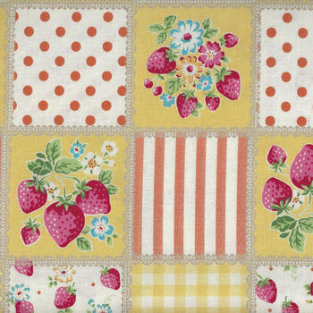 KOKKA Very Cotton Vintage LOA49010 3D23 Strawberries Yellow 