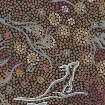 Kangaroo Dreaming Black from MandS Textiles Cotton Fabrics Indigenous Design