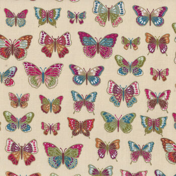 Luxe Butterflies by Makower Fabrics 2613 Style A Color Q Metallic Etch