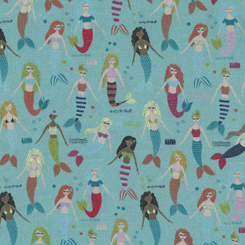 Mermaids And Unicorns From In The Beginning Fabrics Design 3 Mer Colour 1 Blue