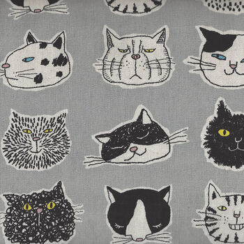 Miyako Kawaguchi Fabric By Kei Fabric Japan MY060C Colour C Grey Cats