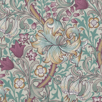 Morris and Co Standen Cotton Fabric for Free Spirit PWWM028 Dusk Golden Lily 