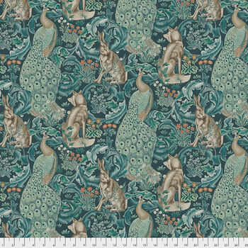 Morris and Co Standen from Free Spirit PWWM 031 Color Teal Pattern Forest